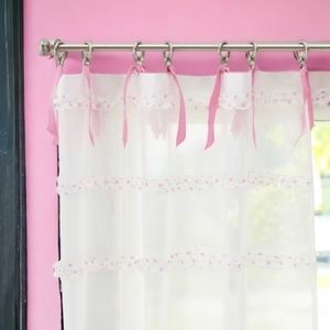 Pottery Barn Dot Ruffle Sheer White Pink Single Curtain Panel